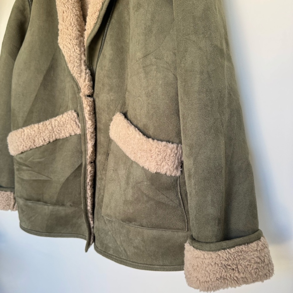 Indi & Cold Short Shearling Coat in Khaki - Picture 9 of 14